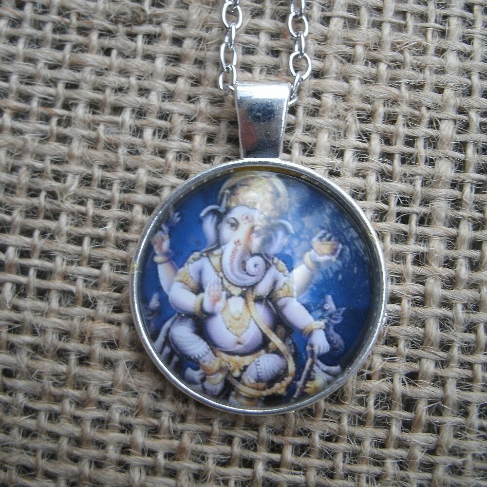 Ganesha Glass Cabochon Pendant Necklace